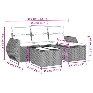 vidaXL 5-delige Loungeset met kussens poly rattan lichtgrijs