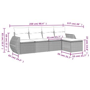 vidaXL 5-delige Loungeset met kussens poly rattan lichtgrijs