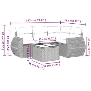 vidaXL 5-delige Loungeset met kussens poly rattan lichtgrijs