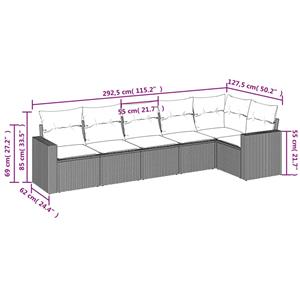 vidaXL 6-delige Loungeset met kussens poly rattan lichtgrijs