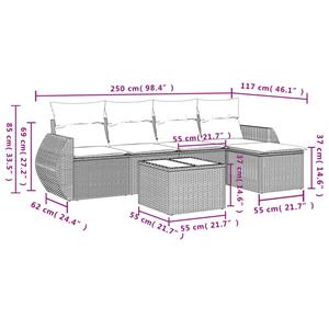 vidaXL 6-delige Loungeset met kussens poly rattan lichtgrijs