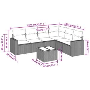 vidaXL 7-delige Loungeset met kussens poly rattan lichtgrijs