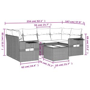 vidaXL 7-delige Loungeset met kussens poly rattan lichtgrijs