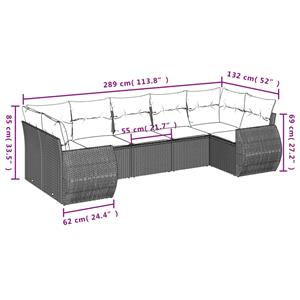 vidaXL 7-delige Loungeset met kussens poly rattan lichtgrijs