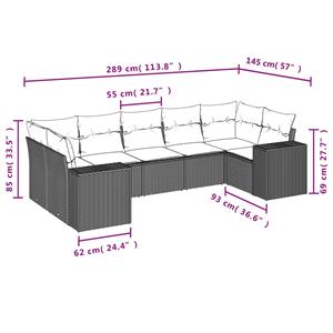 vidaXL 7-delige Loungeset met kussens poly rattan lichtgrijs