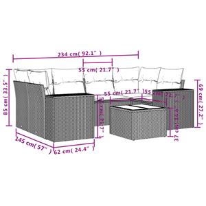 vidaXL 7-delige Loungeset met kussens poly rattan lichtgrijs