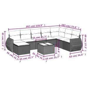 vidaXL 8-delige Loungeset met kussens poly rattan lichtgrijs