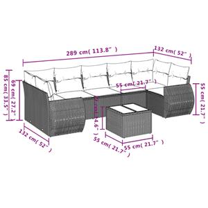 vidaXL 8-delige Loungeset met kussens poly rattan lichtgrijs