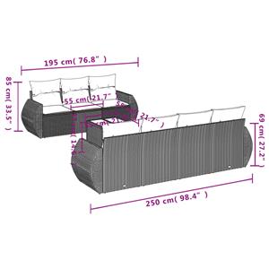 vidaXL 8-delige Loungeset met kussens poly rattan lichtgrijs