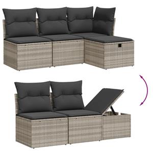 vidaXL 10-delige Loungeset met kussens poly rattan lichtgrijs