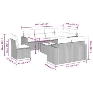 vidaXL 9-delige Loungeset met kussens poly rattan lichtgrijs