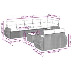 vidaXL 9-delige Loungeset met kussens poly rattan lichtgrijs