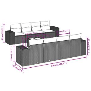 vidaXL 9-delige Loungeset met kussens poly rattan lichtgrijs