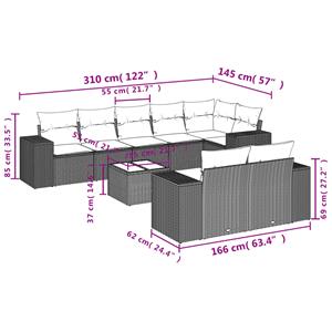 vidaXL 9-delige Loungeset met kussens poly rattan lichtgrijs