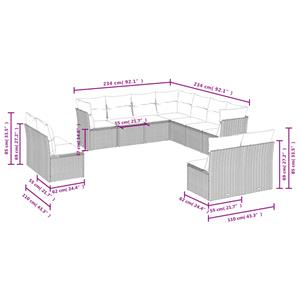 vidaXL 11-delige Loungeset met kussens poly rattan lichtgrijs