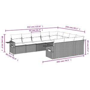 vidaXL 10-delige Loungeset met kussens poly rattan lichtgrijs