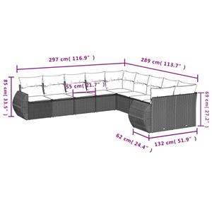 vidaXL 10-delige Loungeset met kussens poly rattan lichtgrijs