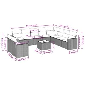 vidaXL 11-delige Loungeset met kussens poly rattan lichtgrijs