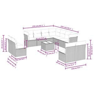 vidaXL 12-delige Loungeset met kussens poly rattan lichtgrijs