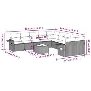 vidaXL 11-delige Loungeset met kussens poly rattan lichtgrijs