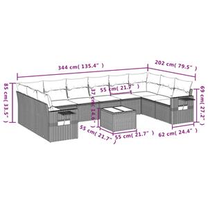 vidaXL 11-delige Loungeset met kussens poly rattan lichtgrijs