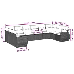 vidaXL 11-delige Loungeset met kussens poly rattan lichtgrijs