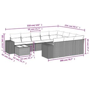 vidaXL 11-delige Loungeset met kussens poly rattan lichtgrijs