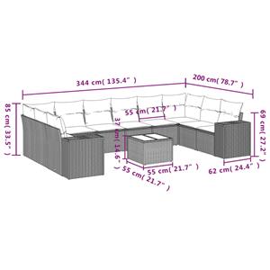 vidaXL 11-delige Loungeset met kussens poly rattan lichtgrijs