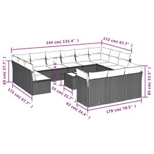 vidaXL 14-delige Loungeset met kussens poly rattan lichtgrijs