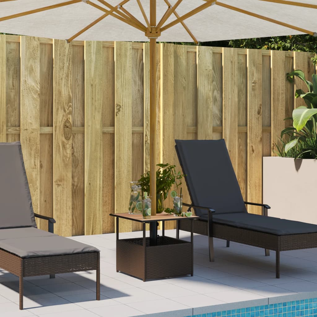 vidaXL Tuintafel met parasolgat 55x55x46,5 cm poly rattan bruin