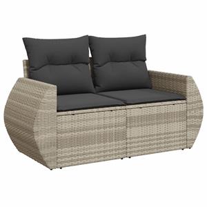 vidaXL 8-delige Loungeset met kussens poly rattan lichtgrijs