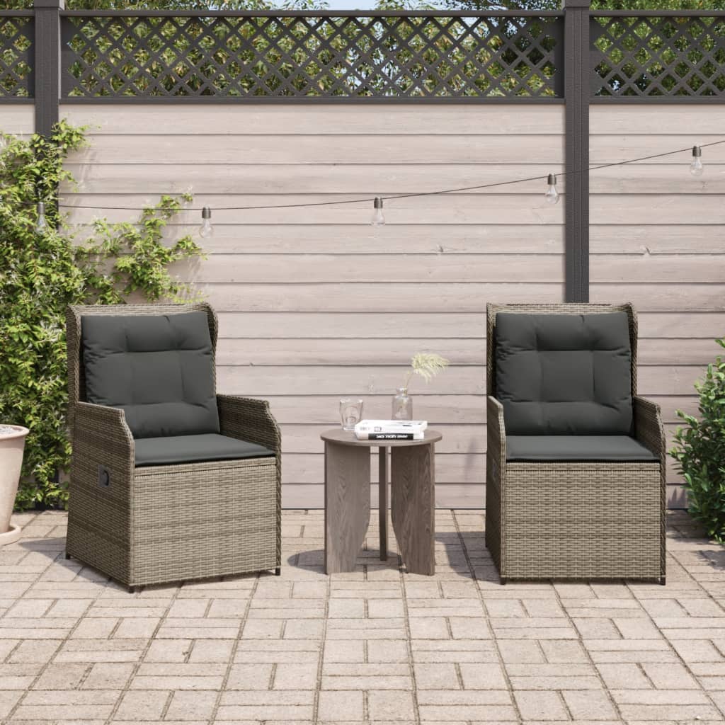 vidaXL Tuinstoelen 2 st verstelbaar met kussens poly rattan grijs