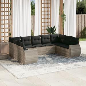 VidaXL 9-delige Loungeset met kussens poly rattan lichtgrijs