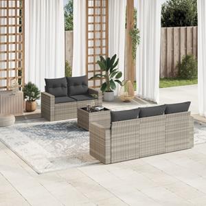 VidaXL 6-delige Loungeset met kussens poly rattan lichtgrijs