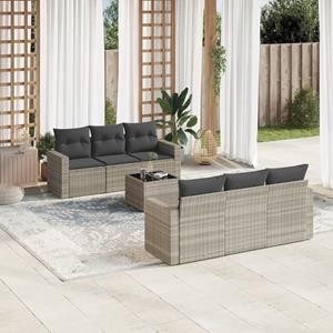 VidaXL 7-delige Loungeset met kussens poly rattan lichtgrijs