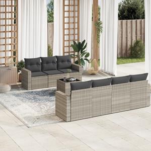 VidaXL 8-delige Loungeset met kussens poly rattan lichtgrijs