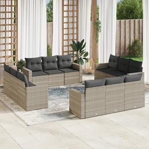 VidaXL 12-delige Loungeset met kussens poly rattan lichtgrijs