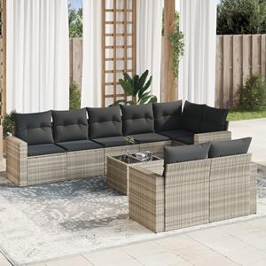 VidaXL 9-delige Loungeset met kussens poly rattan lichtgrijs