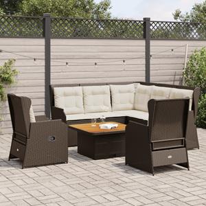 VidaXL 5-delige Loungeset met kussens poly rattan bruin