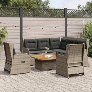 VidaXL 5-delige Loungeset met kussens poly rattan grijs