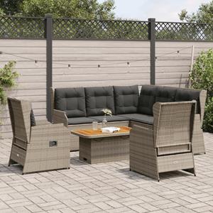 VidaXL 6-delige Loungeset met kussens poly rattan grijs