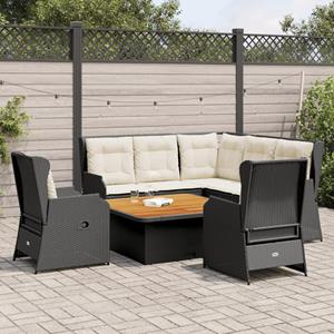 VidaXL 6-delige Loungeset met kussens poly rattan zwart