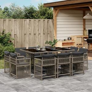 VidaXL 11-delige Tuinset met kussens poly rattan grijs