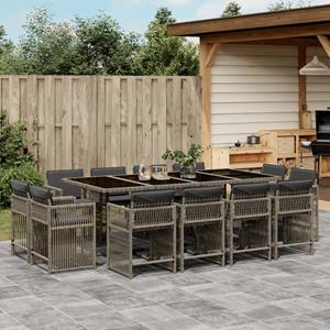 VidaXL 13-delige Tuinset met kussens poly rattan grijs