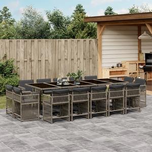 VidaXL 15-delige Tuinset met kussens poly rattan grijs