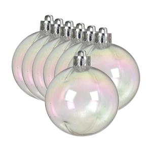 Decoris kerstballen - 12x st- 6 cm - transparant parelmoer - kunststof -