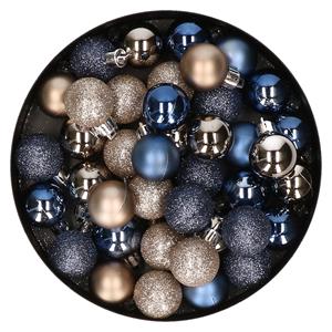 Merkloos Set van 40x stuks kunststof kerstballen mix champagne en donkerblauw 3 cm -