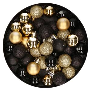 Merkloos Set van 48x stuks kunststof kerstballen mix zwart en goud 3 cm -