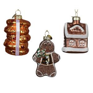 Decoris Kersthanger Set Peperkoek Huis/koekjes/pop 3-delig Set