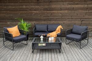 Nohr Loungeset Nikia Met bank, 2 stoelen en tafel - Zwart